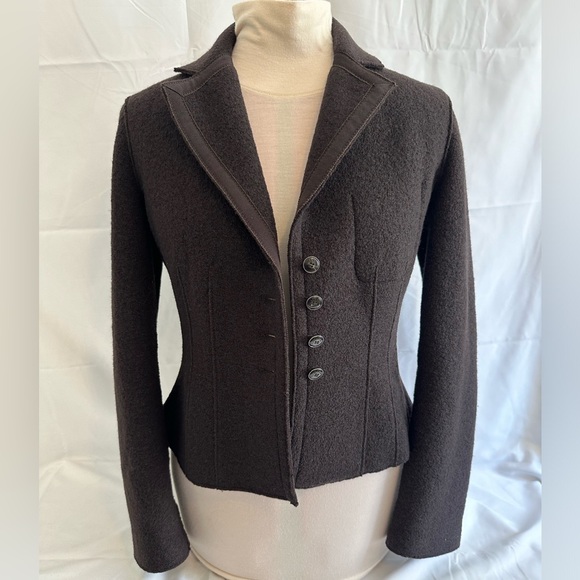 ARMANI Collezioni Black Front Button 100% wool Blazer made in Italy Size 10 - Picture 2 of 14